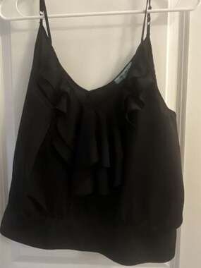 The Arte by Zenana Women's Black Sleeveless Ruffle Front Cami Tank Top